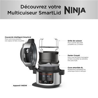 Multicuiseur Ninja Foodi SmartLid 11 en 1 OL550EU 1460 Watt Noir et Argent