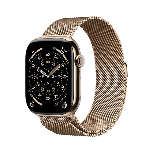 Apple Watch Series 11 GPS + Cellular 46mm Boitier en Titane Or avec Bracelet Milanais Or S/M