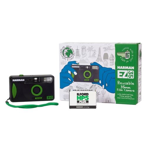 Appareil Photo Argentique Compact 24X36 Harman Ez-35 Noir - Réutilisable + 1 Film N&B Ilford Hp5 Plus 36Poses
