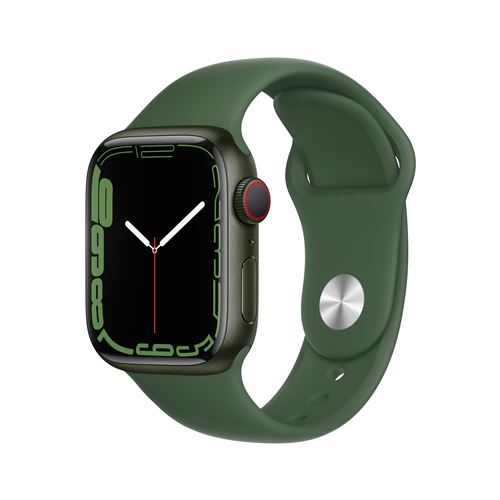 Apple Watch Series 7 GPS + Cellular, boîtier Aluminium Vert 41mm avec Bracelet Sport Trèfle