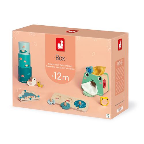 Jeu D'Éveil Janod Box Bâton De Pluie Boîte À Formes Pyramide Et Puzzle