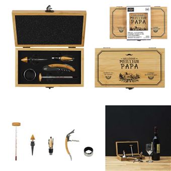 COFFRET EN BAMBOU POUR LE VIN 5 ACCESSOIRES M6