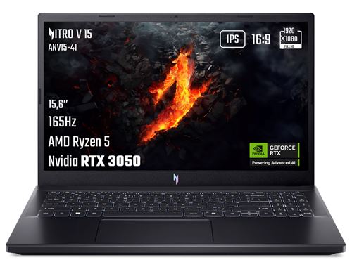 PC portable gaming Acer Nitro V 15 ANV15-41-R30V 15,6 Full HD 165 Hz AMD Ryzen™ 5 16 Go RAM 512 Go SSD Nvidia GeForce RTX 3050 Noir