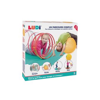 LUDI - Parcours de motricité - Tunnel de Jeu + 3 arceaux de différentes hauteurs + Grand Ballon à Picots + Petit Ballon Souple + Tapis de Sol 6 Dalles - Babygym - Dès 2 Ans