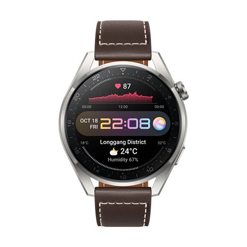 Montre connectée Huawei Watch 3 Pro Classic bracelet en cuir Marron