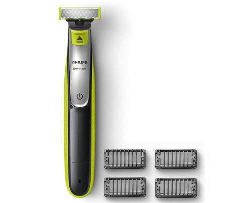 Tondeuse homme Philips QP2520/30 OneBlade avec lame de rechange et 4 sabots barbe Vert et Gris