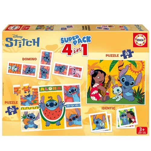 EDUCA Jeu De Soci&eacute;t&eacute; Stitch 4-en-1 Multicolore 28,8 X 40,8 X 5,4 Cm 
