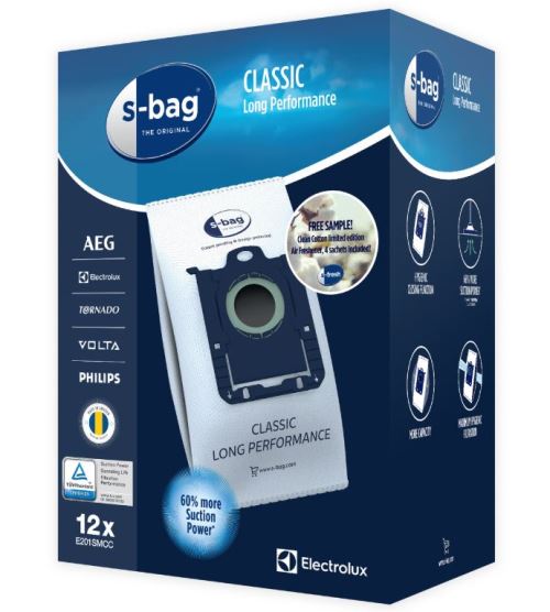 Sac De Poussière 12 Pièces Electrolux S-Bag Classic Long Performance avec 4 Parfums