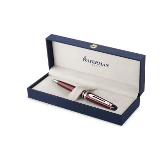 WATERMAN Expert Stylo bille, rouge foncé, recharge bleue pointe moyenne, Coffret cadeau