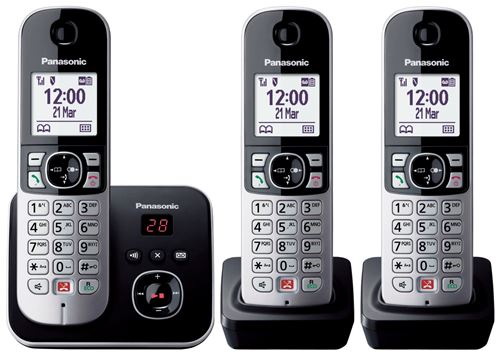 Téléphone Fixe Sans Fil Trio Panasonic Kx-Tg6863 Noir Et Argent