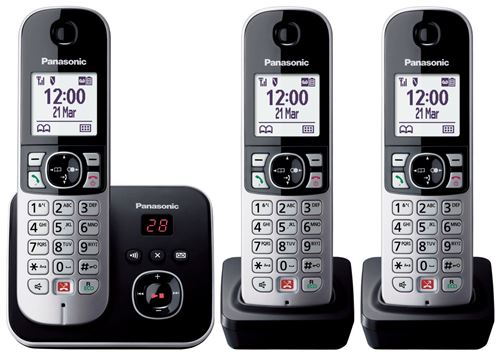 Téléphone fixe sans fil Trio Panasonic KX-TG6863 Noir et argent