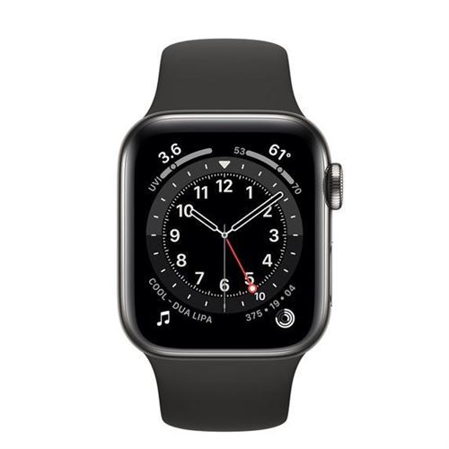 Apple Watch Series 6 GPS + Cellular 40 mm boîtier en Acier Inoxydable Graphite avec bracelet Sport Noir Reconditionné