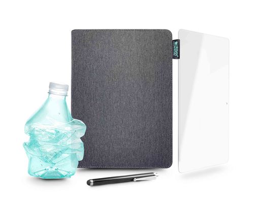 Pack Starter Eco Urban Factory Etui Pour Samsung Galaxy Tab A7 2020 10.4" Gris + Protection D'Écran En Verre Trempé Pour Samsung Galaxy A7 2020 10.4" Transparent + Stylet Tactile Gris