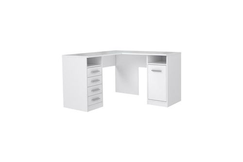 TOLEDE Bureau d'angle 1 porte 4 tiroirs - Décor papier blanc - L 125 x P 125 x H 75 cm - Image 4