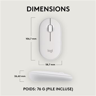 Souris sans fil Bluetooth Logitech Pebble Mouse 2 M350s Blanc