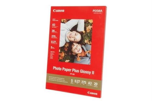Canon Photo Paper Plus Glossy II PP-201 - Brillant - A3 (297 x 420 mm) 20 feuille(s) papier photo - pour PIXMA iX4000, iX5000, iX7000, PRO-1, PRO-10, PRO-100, Pro9000, Pro9500