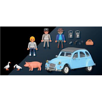Playmobil 70640 - Voiture 2 CV Citroën Bleue + 3 Personnages & Animaux - Neuf