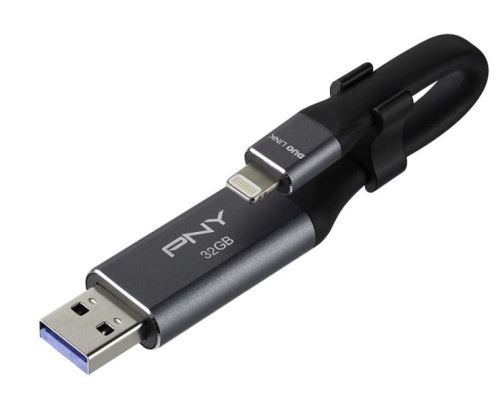 Clé USB OTG PNY Duo-Link 3.0 32 Go Grise et noire pour iPhone et iPad