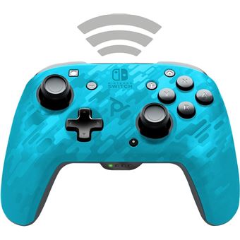 Manette Nintendo Switch sans fil Pdp Faceoff Deluxe Camouflage Bleu néon