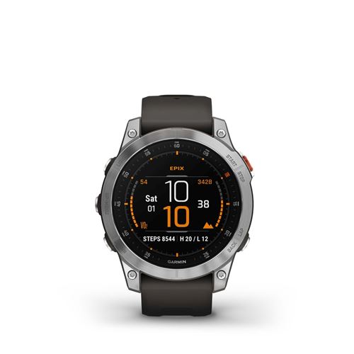 Montre Connectée Garmin Epix 2 Acier Silver Avec Bracelet Silicone Gris