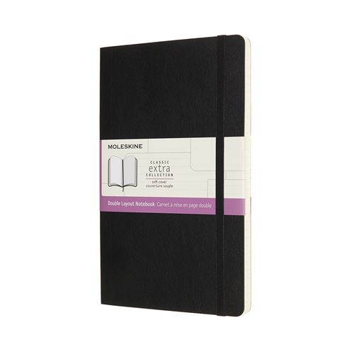 Carnet classique grand format ligné Moleskine à pages blanche couverture souple Noir