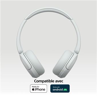 Casque arceau sans fil Bluetooth Multipoint Sony WHCH520 Blanc