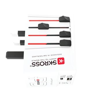 Adaptateur Universel SKROSS Monde Vers Europe – 2 Ports USB – 250V – Blanc – Neuf