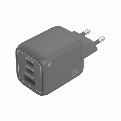 Chargeur secteur Wefix Pro GaN 65 W 2 ports USB-C + USB-A Gris