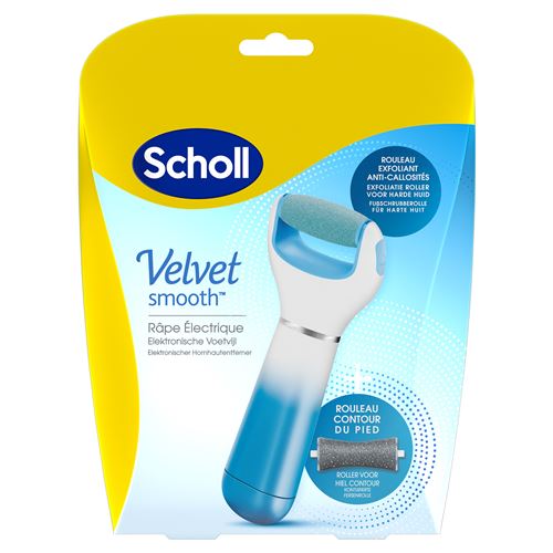 Râpe électrique Scholl Velvet Smooth Anti-Callosités Bleue et Blanche
