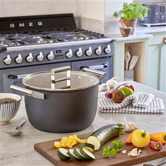 Faitout Smeg CKFC2611BLM 26 cm Noir avec couvercle en verre