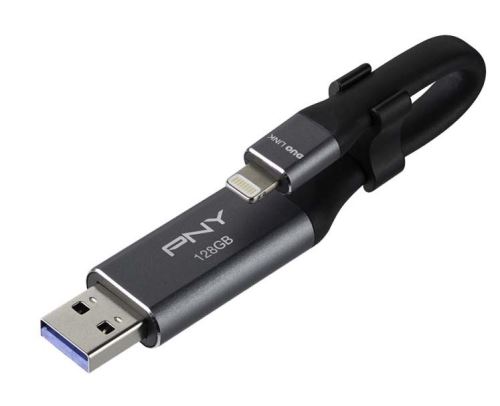 Clé USB OTG PNY Duo-Link 3.0 128 Go Grise et noire pour iPhone et iPad