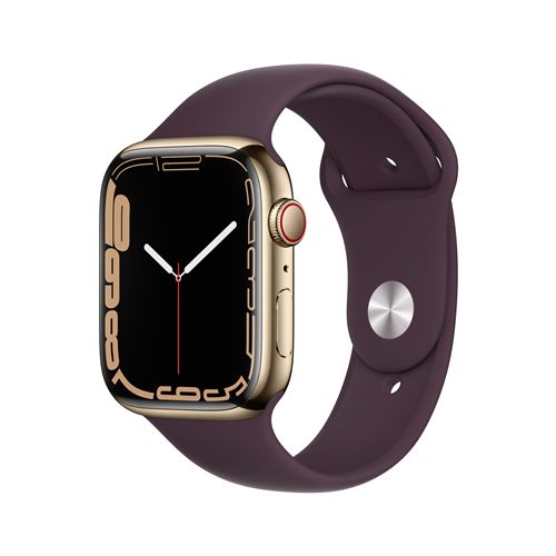 Apple Watch Series 7 GPS + Cellular, boîtier Acier Inoxydable Or 45mm avec Bracelet Cerise Noire