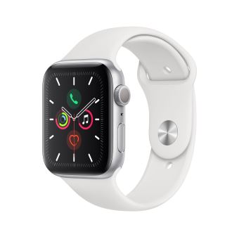 Apple Watch Series 5 GPS 44mm Behuizing in Aluminium Zilver met Sport Armband Wit Maat S/M en M/L