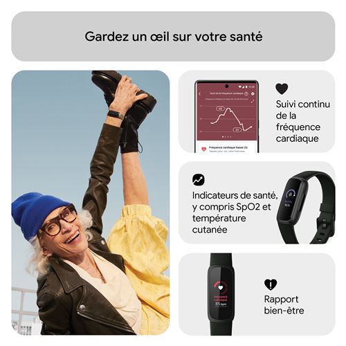 Bracelet Silicone NEO+ Pour Fitbit Inspire 3 - Taille S (14-20,6 Cm), Noir, Rechange Confortable Et Durable