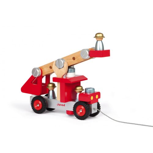 Camion de pompiers en bois rouge Mercredi et Patati - Le petit Souk