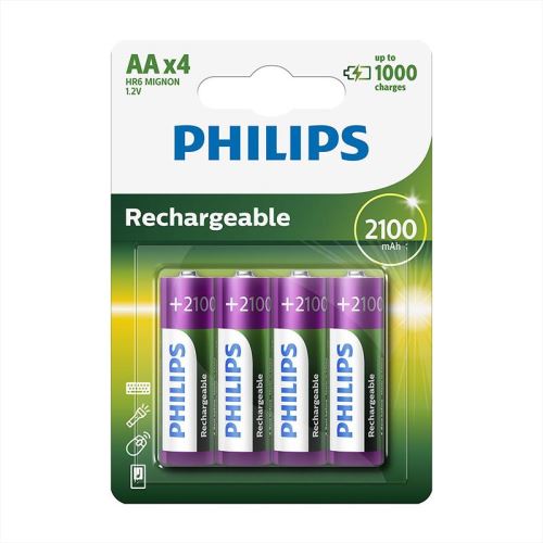 Pack de 4 piles rechargeable Philips AA LR6 2600 mAh