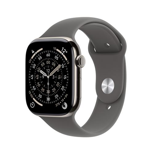 Apple Watch Series 11 GPS + Cellular 46mm Boitier en Titane Naturel avec Bracelet Sport Gris Minéral S/M