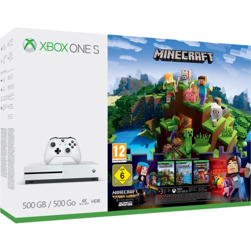 Microsoft Xbox One S - Console de jeux - 4K - HDR - 500 Go HDD - blanc - Minecraft, Minecraft Explorers Pack, Minecraft : Story Mode Saison 1 - The Complete Adventure