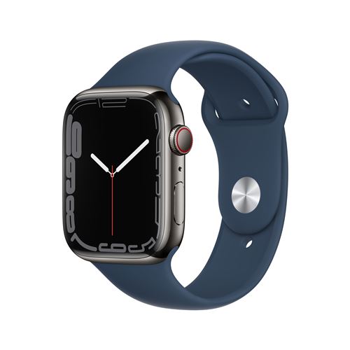 Apple Watch Series 7 GPS + Cellular, boîtier Acier Inoxydable Graphite 45mm avec Bracelet Sport Bleu