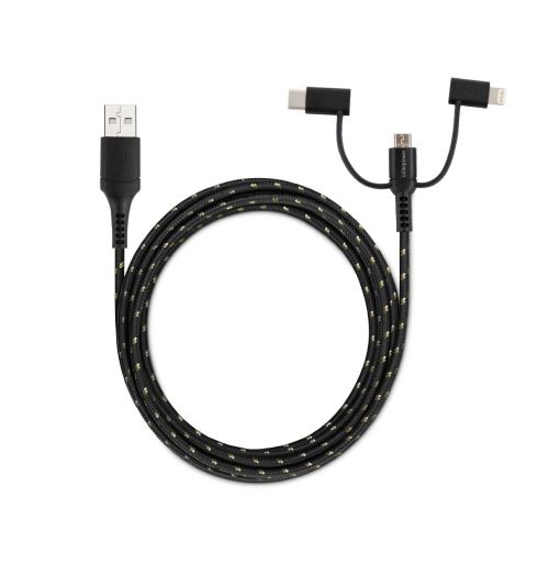 Câble de chargement Usbepower 3 en 1 Noir pour smartphone