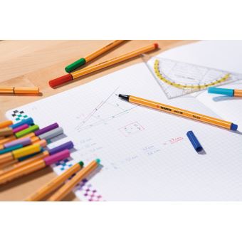 10 Stylos Fineliner STABILO Point 88 - Pointe 0.4mm - Bleu - Idéal Pour Écriture, Dessin, Notes
