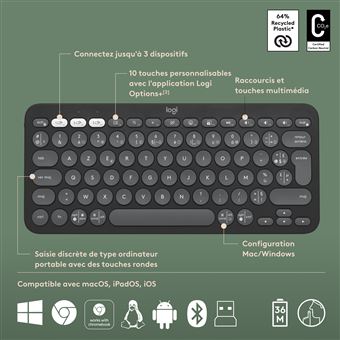 Logitech Pebble 2 Combo for Mac clavier Souris incluse RF sans fil +  Bluetooth AZERTY Français Graphite - SECOMP France