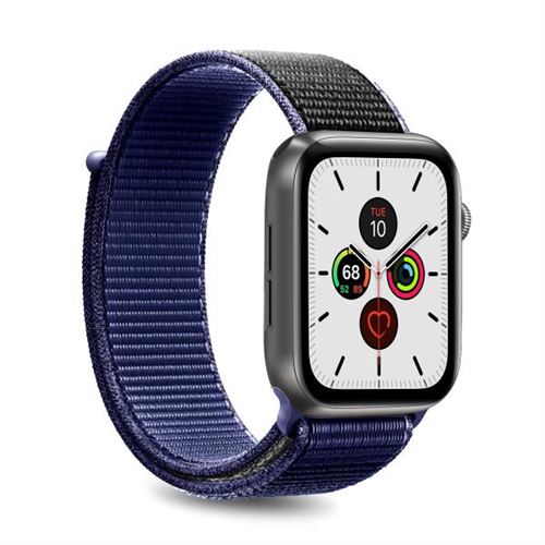 Bracelet Puro Nylon Sport pour Apple Watch 42-44 mm taille ajustable Bleu Foncé