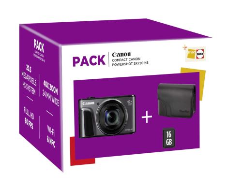 Fnac Pack Canon PF PowerShot SX 720 HS Compacte Camera Zwart + Hoes + 16GB SD-Geheugenkaart