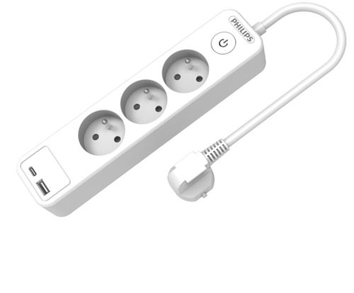 Philips Blanc Multiprise 3 Prises 1,5 M + 1C + 1A