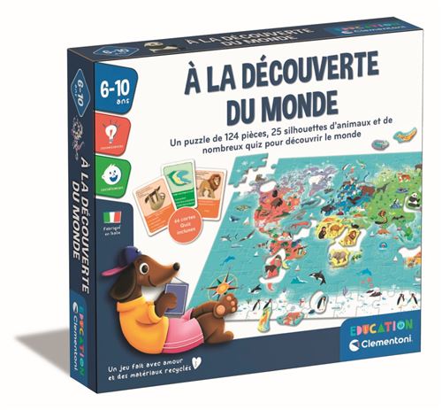 Clementoni Puzzle à la découverte du monde Avec activités défis tombola et jeu de recherche Dés