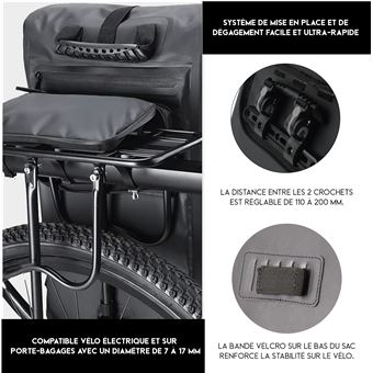 BADAWIN - Grande Sacoche pour Porte-Bagage arrière de vélo avec Compartiment. 30 litres Grand Volume. Imperméable avec détails réfléchissants. Etanche