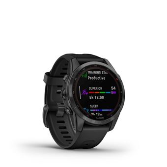 Montre connectée Garmin Fenix 7S Solar Gray avec bracelet silicone Noir