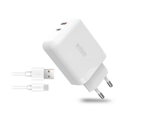 Bloc Secteur Usb-C/Usb-A Urban Factory Psc45Uf Avec Câble Usb-C/A 1M Blanc
