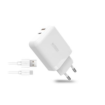 Bloc secteur USB-C/USB-A Urban Factory PSC45UF avec câble USB-C/A 1m Blanc